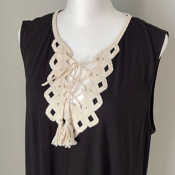 Max Studio Womens Shift Dress‎ Sleeveless Embroidered Lace Tassel Black Size XL - Picture 2 of 8